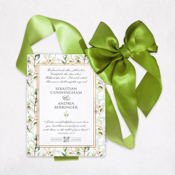 Floral Vines Elegant Poetry Metal Wedding Invitation with QR Code #11105