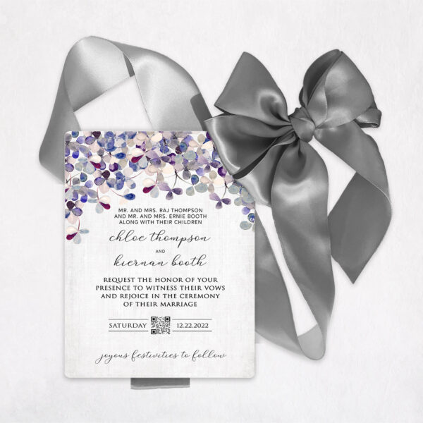 Purple Peony Canopy Floral Wedding Invitation with QR Code #11106