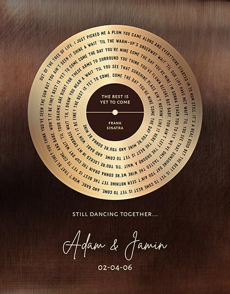 Our Song Lyrics Record Label on Bronze 8th Anniversary – Custom Art Print for Adam M