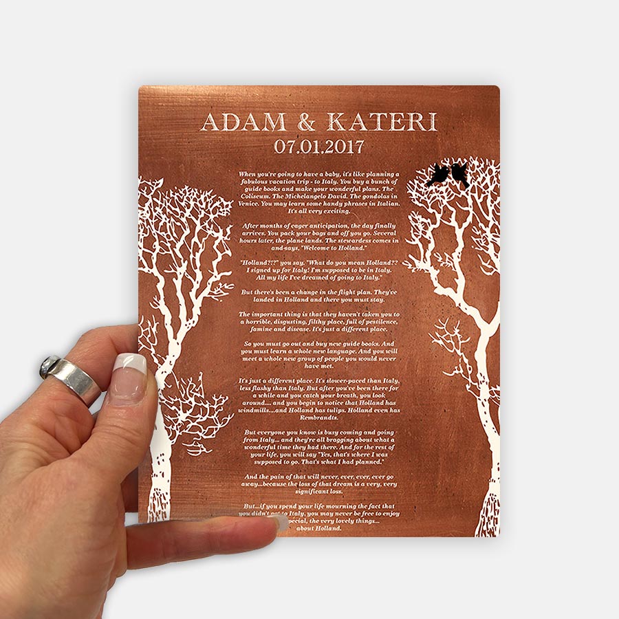 7th Anniversary Gift for Couple Bare Tree Copper Custom Poetry Plaque – Custom Art Print for Adam S – EXPEDITE