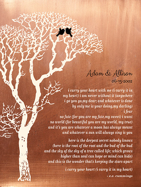 Love Poem on Copper 7th Anniversary Gift I Carry Your Heart – Custom Art Print for Adam T