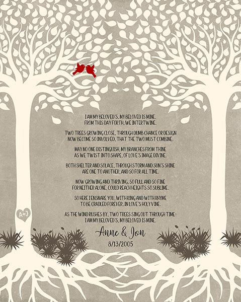 Two Trees Intertwined Wedding or Anniversary Keepsake Roots Underground – Custom Art Print for Anne C