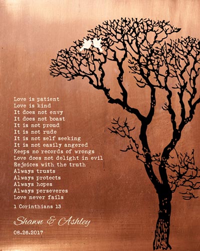 Seven Year Anniversary Gift Corinthians Tree – Custom Art Print for Ashley H