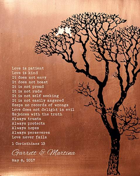 7 Year Anniversary Bare Tree Beside 1 Corinthians 13 Metal Art – Custom Art Print for Bianca L