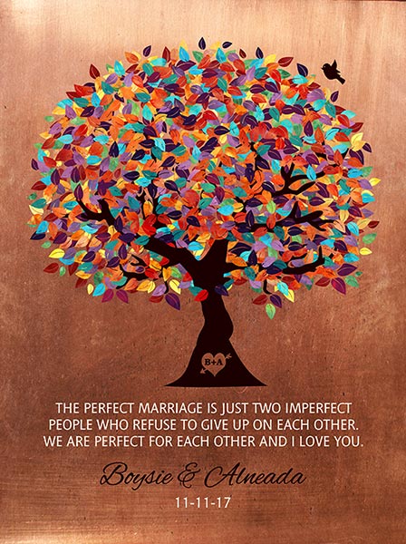 Colorful Tree on Copper 7th Anniversary Gift for Couples – Custom Art Print for Boysie S