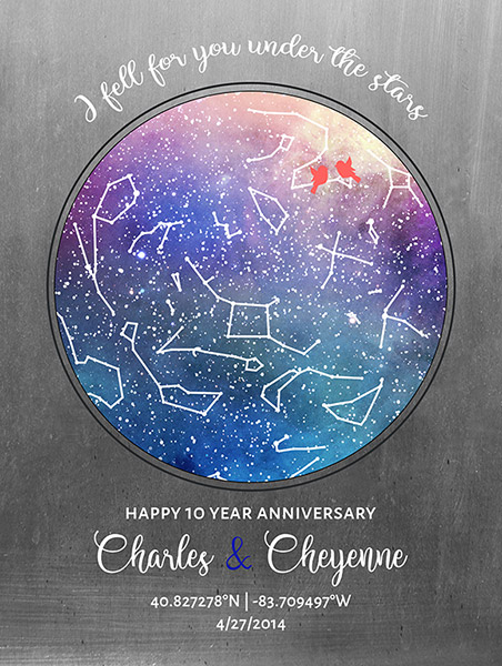 Custom Star Map on Tin for 10 Year Anniversary – Custom Art Print for Cheyenne A – EXPEDITE