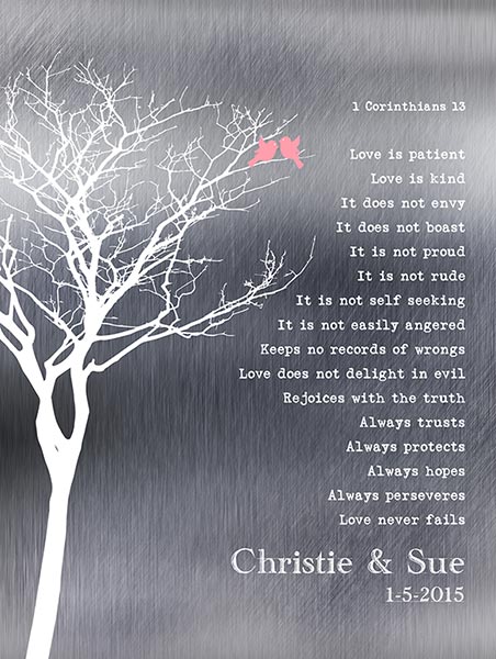 10th Anniversary Bare Tree on Tin  Beside Corinthians – Custom Art Print for Christine N