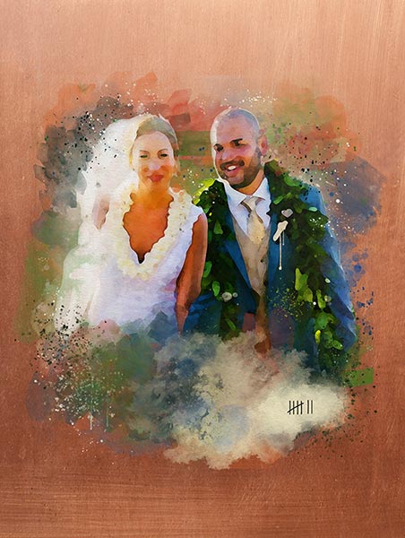 Watercolor Couple Portrait Copper Anniversary 7th Year – Custom Art Print for Christopher C