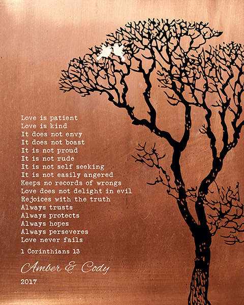 7 Year Anniversary Copper Corinthians Beside Bare Tree – Custom Art Print for Cody P