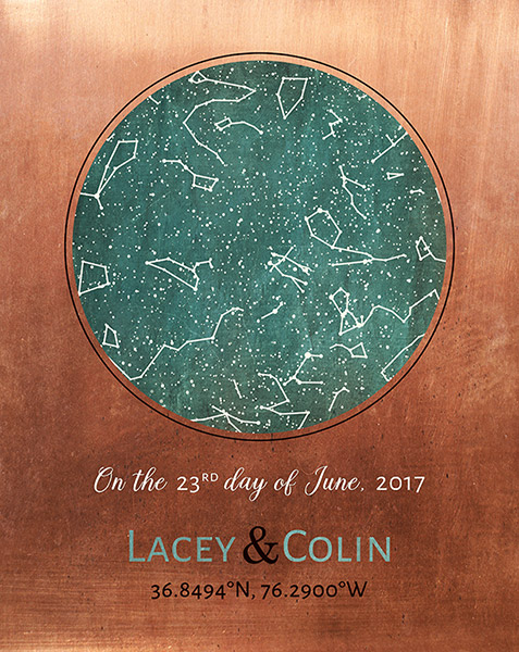 Copper Anniversary Star Map or Night Sky Wedding Night 7th Anniversary – Custom Art Print for Colin