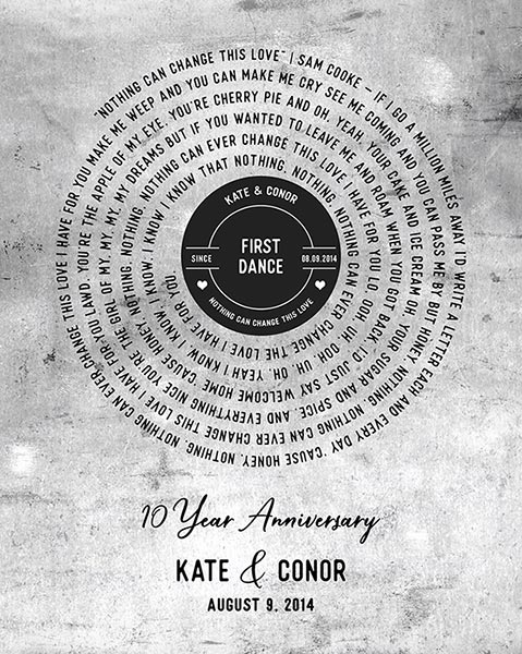 Our Song on Tin Record Label Spiral Lyrics 10th Anniversary – Custom Art Print for Conor F