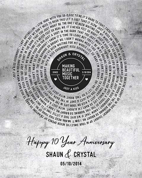 Our Song Lyrics Record Label 10 Year Tin Anniversry – Custom Art Print for Crystal S