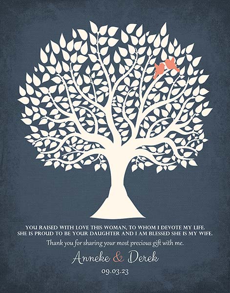 Paper. Mother of Bride Gift from Groom Tree Poem #1117. Personalized wedding gift for Derek W.