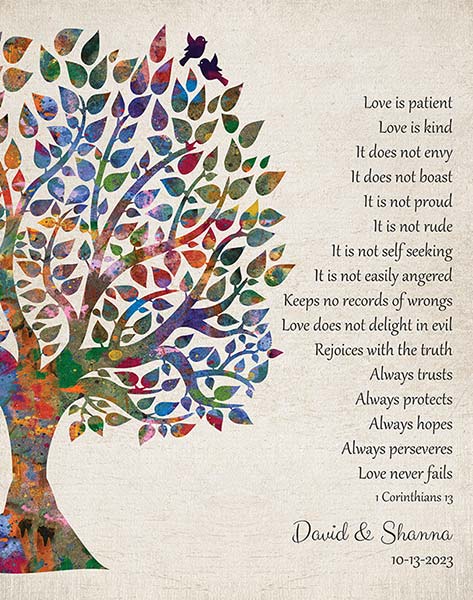 Canvas. Watercolor Wedding Gift for Couple 1 Corinthians 13 #1274. Personalized wedding gift for Diane B.