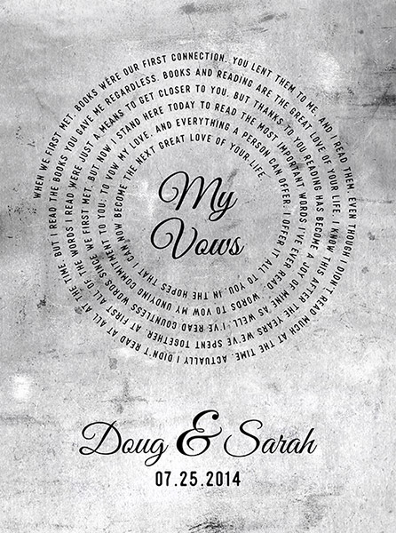 Wedding Vows on Tin Words in Spiral Record Label – Custom Art Print for Douglas S