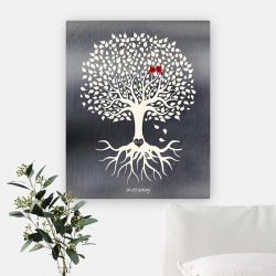 Anniversary plaque for couples minimalist family tree with roots on tin