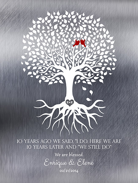 Symbolic 10th Tin Anniversary Tree – Custom Art Print for Enrique L