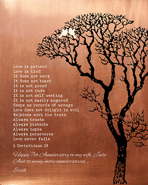 7th Anniversary Gift for Wife Copper Tree Art – Custom Art Print for Erick G