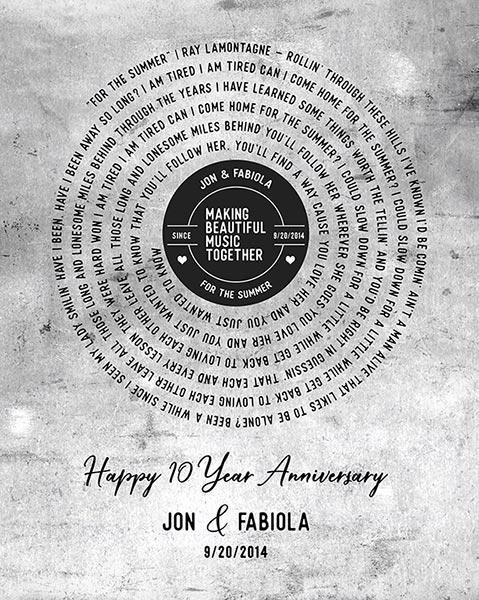 First Dance Song Lyrics on Tin Anniverary Record Label Spiral – Custom Art Print for Fabiola T