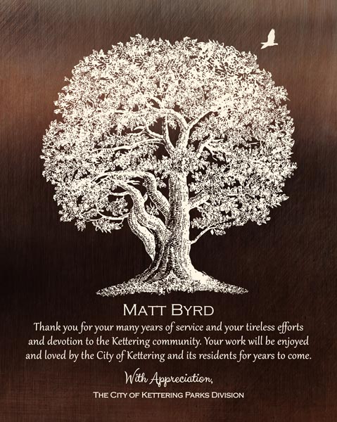 Metal Art Plaque. City Recognition Plaque Oak Tree on Bronze Metal Plaque #1397. Personalized award ceremony gift for Gary S.