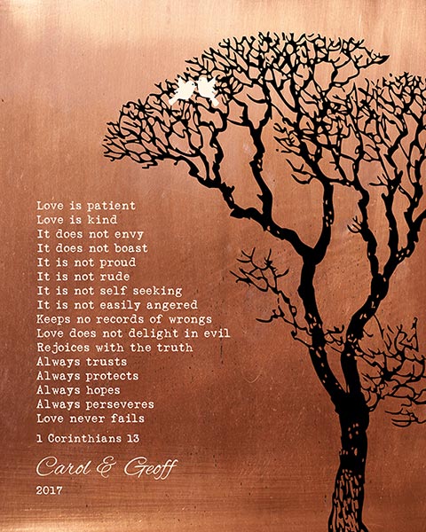 7 Year Anniversary Copper Gift Corinthians Verse – Custom Art Print for Geoff G