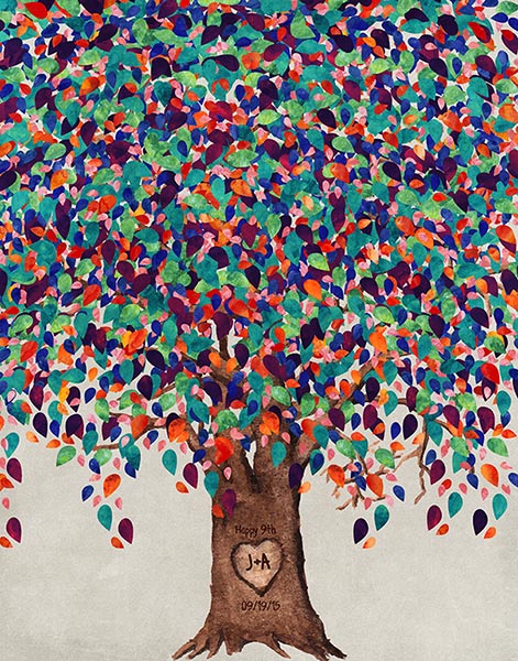 9 Year Anniversary Willow Tree Art Colorful – Custom Art Print for James M