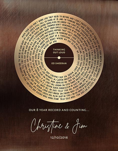 8 Year Anniversary Gold Record Print Wedding Song – Custom Art Print for James S