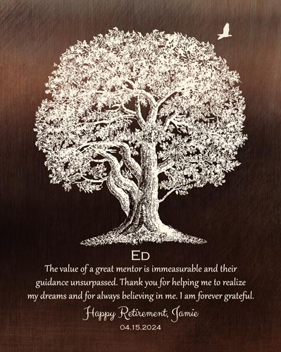 Mentor Retirement Gift for Him Oak Tree Plaque – Custom Art Print for Jamie B