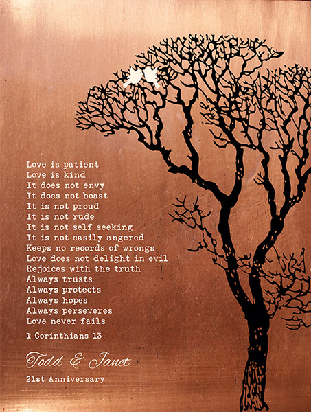 7th Anniversary Copper 1 Corinthians 13 – Custom Art Print for Janet T