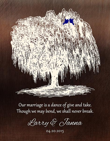 Vintage Willow Tree Custom Anniversary Art on Bronze – Custom Art Print for Janna M