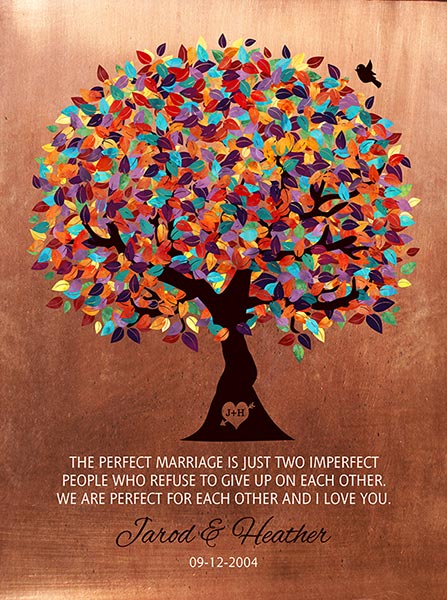 7 Year Anniversary Copper Colorful Tree Gift for Her – Custom Art Print for Jarod B