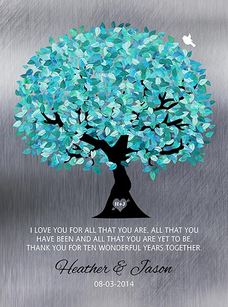 Ten Year Tin Anniversary Turquoise Tree on Tin – Custom Art Print for Jason A