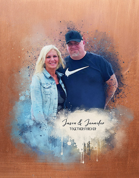 7th Anniversary Copper Watercolor Portrait of Couple – Custom Art Print for Jason G