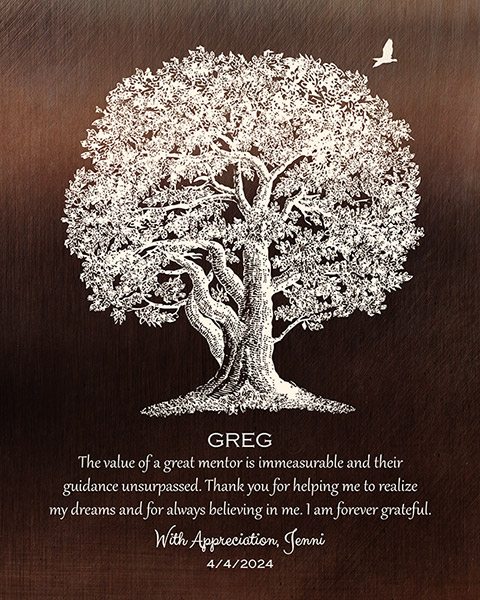 Mentor Retirement Gift Large Oak on Bronze Art – Custom Art Print for Jennifer G