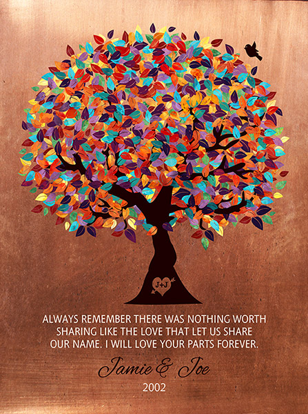 Copper Anniversary for Couple Colorful Tree – Custom Art Print for Joseph T