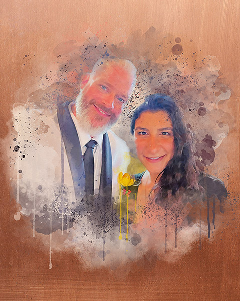 Watercolor Couple Portrait Copper Anniversary Design – Custom Art Print for Judy J