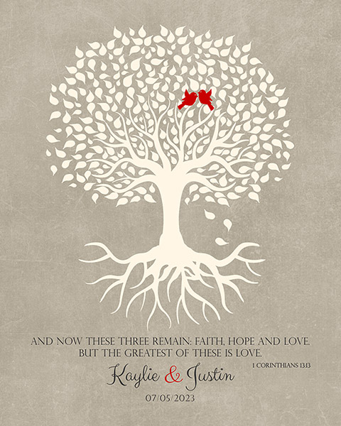 First Anniversary Gift for Wife Corinthians Below Family Tree with Roots – Custom Art Print for Justin R