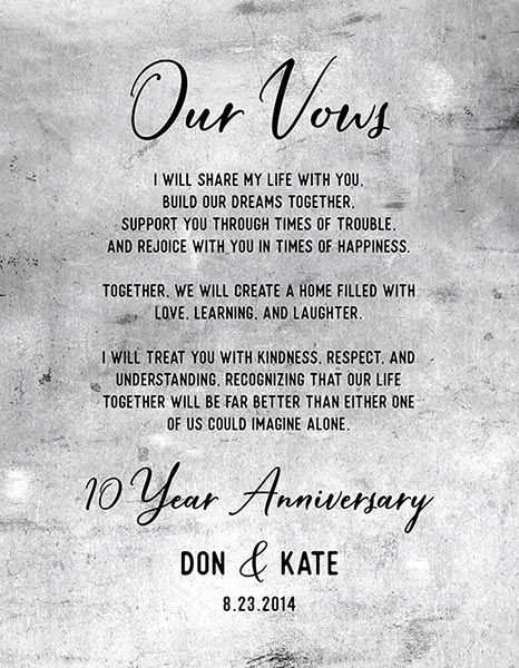 Wedding Song on Tin Tarnished Lyrics or Vows 10th Anniversary – Custom Art Print for Kate B