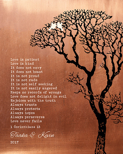 7 Year Copper Anniversary Love is Patient – Custom Art Print for Kevin C