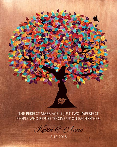 7th Anniversary Couple Gift Colorful Tree on Copper – Custom Art Print for Kevin S