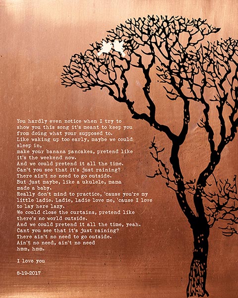 7th Anniversary Custom Wedding Song Lyrics on Copper – Custom Art Print for Kyle L