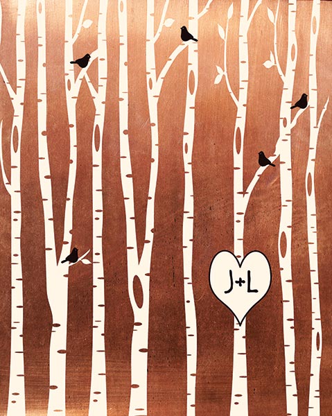 Birch Trees on Copper 7 Year Anniversary – Custom Art Print for Lou Y