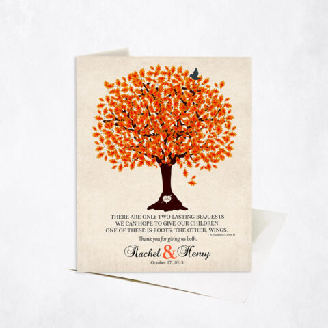 Orange Oak Gratitude Tree Quote wedding Stationery Card-1101