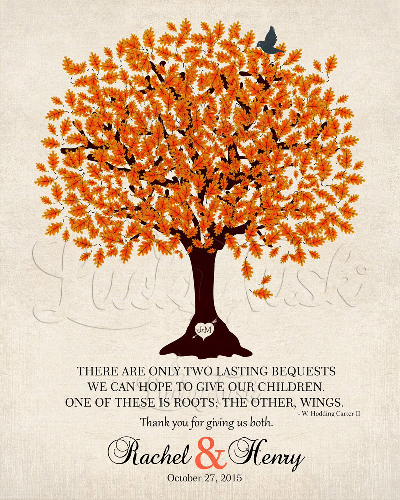 Orange Oak Gratitude Tree Quote on Distressed Canvas wedding Wall Plaque LTC-1101