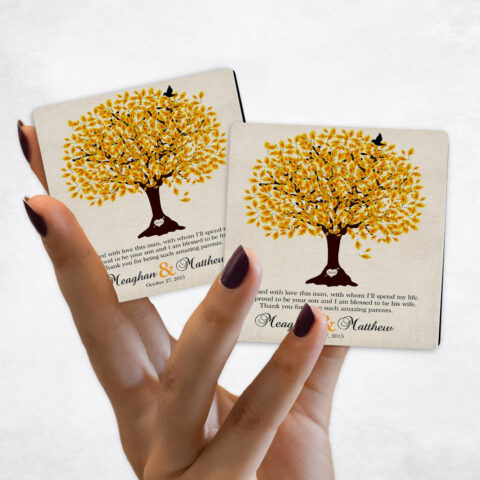 wedding Yellow Oak Tree on Distressed Canvas Magnet Set MAG-1102