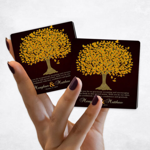 wedding Orange Oak Thank You Tree on Maroon Magnet Set MAG-1105