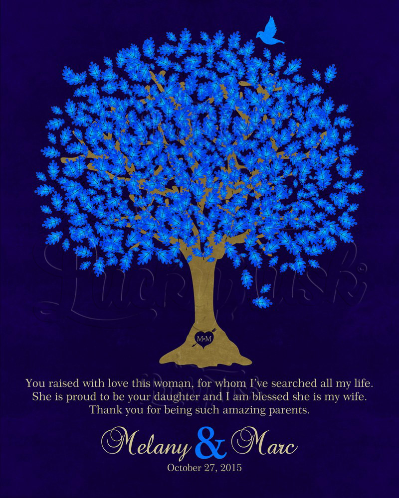 Blue Oak Gratitude Tree Poem on Navy wedding Wall Plaque LTC-1106