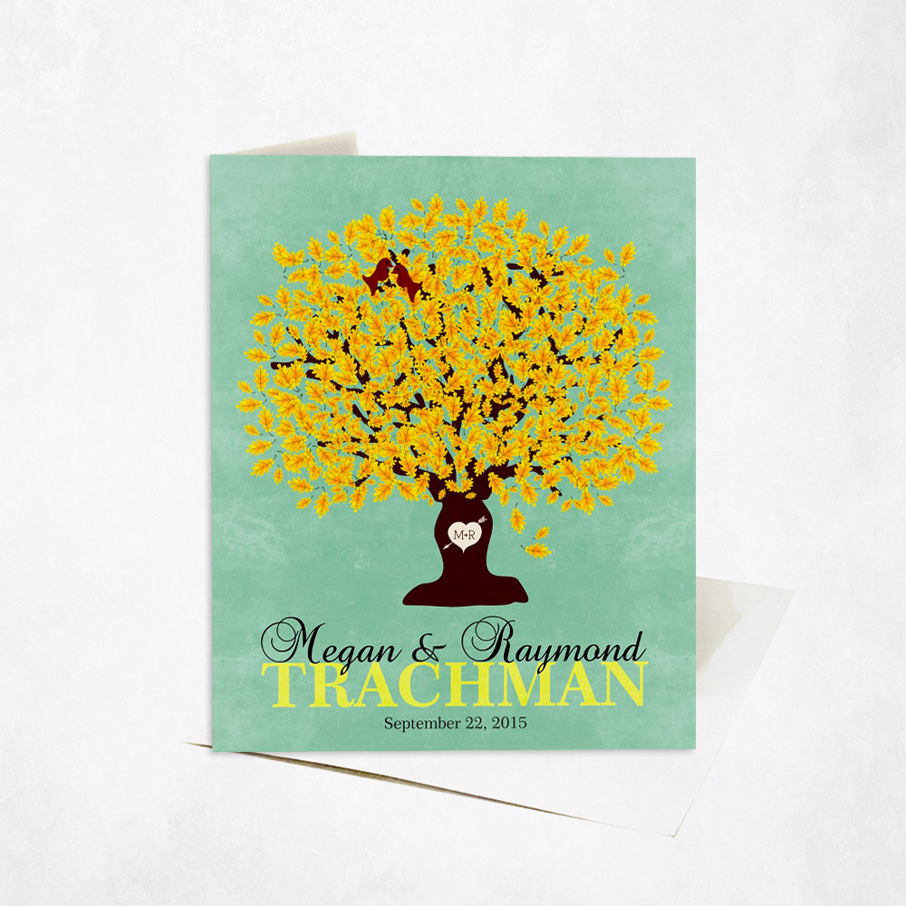 Picture of Yellow Oak Family Tree Name wedding Stationery Card C-1107