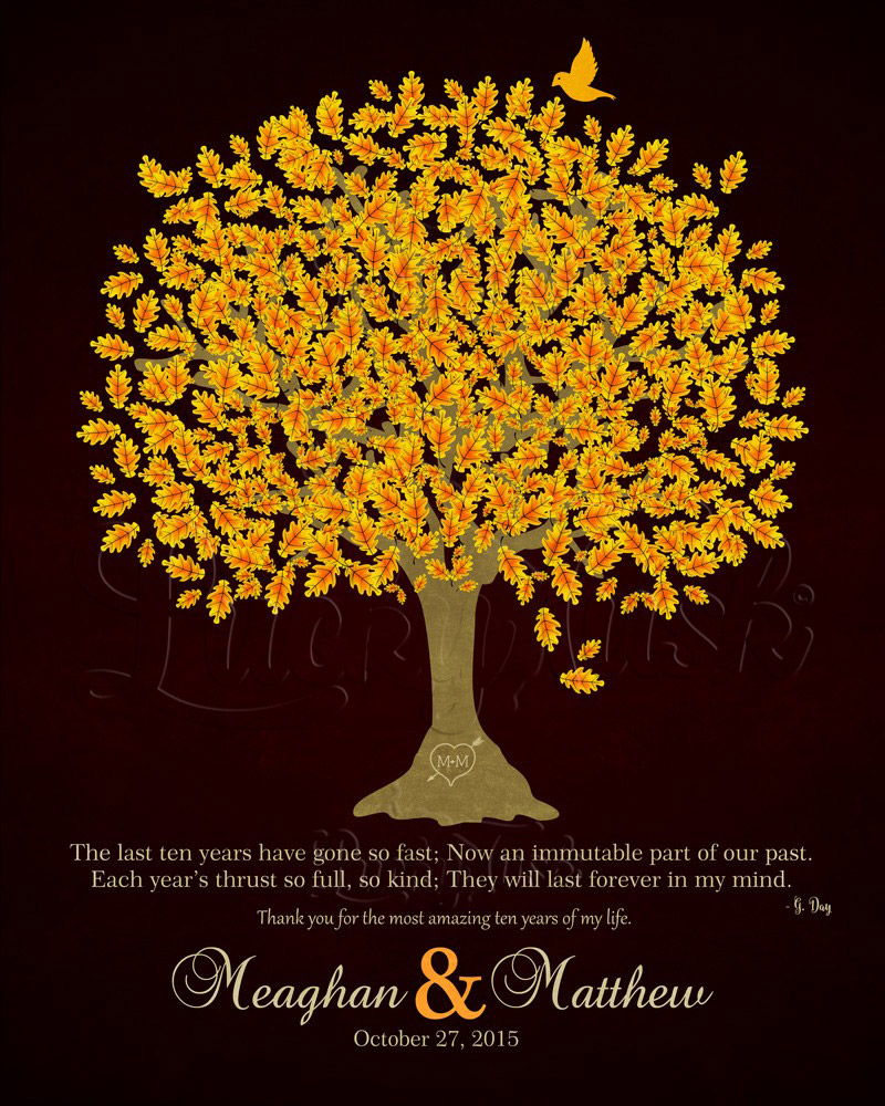 Orange Oak Tree Poem on Maroon anniversary Wall Plaque LTC-1108