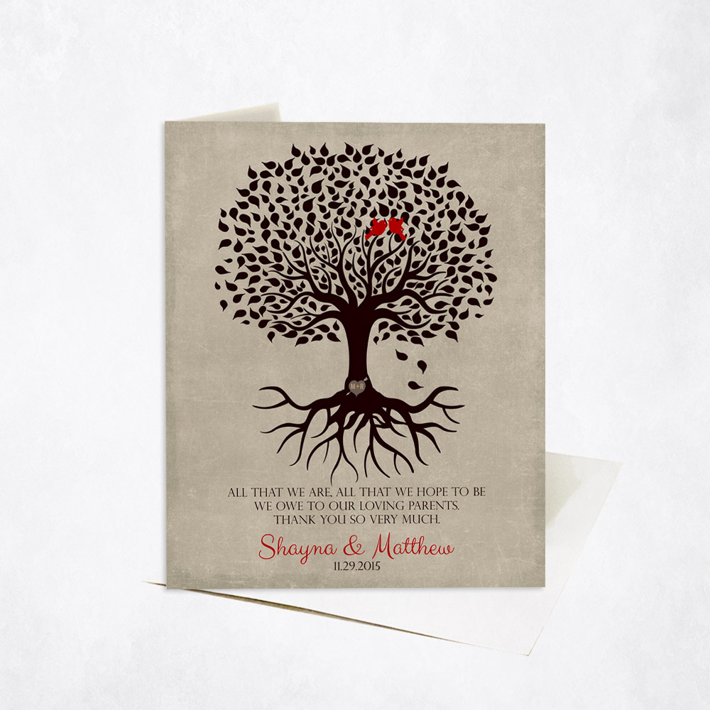 Picture of Brown Silhouette Family Tree Quote wedding Stationery Card C-1110